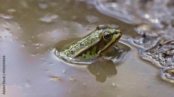 common green water frog chilling in water