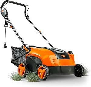 SuperHandy 2 in 1 Walk Behind Scarifier, Lawn Dethatcher Raker Corded Electric 120V 12-Amp 15-Inch Rake Path with Collection Bag for Yard, Lawn, Garden Care, Landscaping