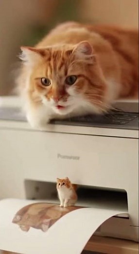 Cat Photocopying Itself... 💯 What score would you give its "photocopy artwork"? 🖼️🏆