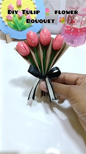 Diy pishta shells Tulip 🌷 flower bouquet...#shorts #diy #pishtashell