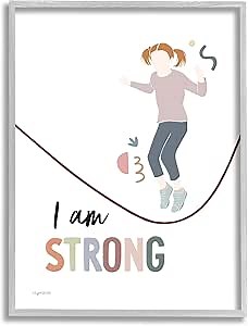 Stupell Industries I Am Strong Uplifting Girl Jumping Rope Phrase, Design by Kyra Brown