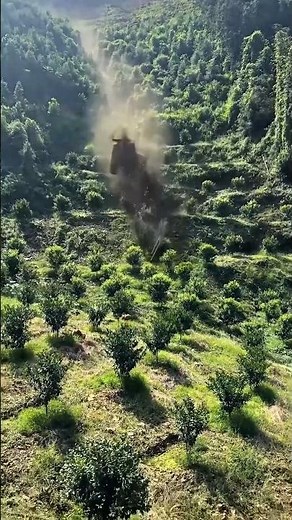 Mini Excavator Drops From a 650-Foot High Hill