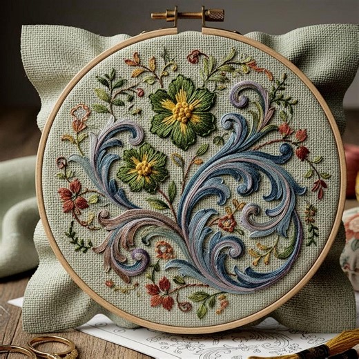 Vintage Floral Swirl Hand Embroidery Pattern | Elegant Botanical Hoop Art - Etsy