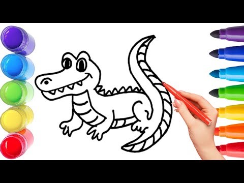 How To Draw cute alligator Drawing, Painting & Coloring For Kids and Toddlers_ Child Art 🐋🌈🎨