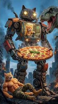 ديناصور ضخم دمر المدينة وكان هياكلهم.. مش هتصدق مياو عمل ايه عشان يوقفه! 😱🍕🐈 #shorts #cat #ai #funny