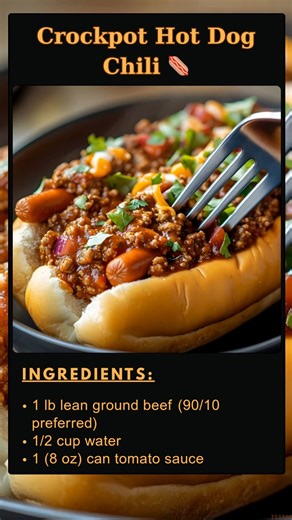 Crockpot 🍃 Hot Dog Chili 🌭 Get ready to elevate your hot dog game with this irresistible crockpot hot dog chili recipe. Made with simple ingredients and cooked low and slow in the crockpot, this chili is packed with flavor and perfect for topping hot dogs, french fries, or burgers. It's a crowd-pleasing favorite that will take your backyard barbecue to the next level. Ingredients: - 1 pound ground beef (use a lean cut like 90/10) - 1/3 cup water ..... Full Recipe in Coʍmеոτ 💬 🐦 | Easy Recipe