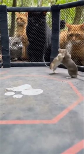 Kitty watching tiny UFC! 🐱🥊 Mini mouse fighters in the cage #funnyvideo #funny#memes #meow #cat