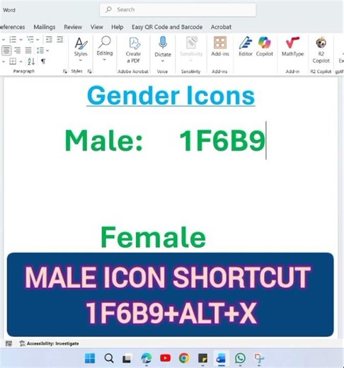 Gender Icon in Word | Shortcut Key | Insert Gender Symbol in Word (Shortcut) | Gender Icon