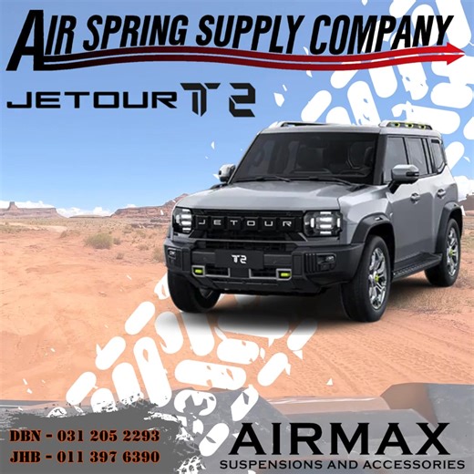 126 shares | Upgrade Your Jetour T2 with the Airmax Air Helper Kit! 🦈💨 Experience the perfect balance of comfort, control, and capability with the Airmax Air Helper Kit, now available for the JetourT2. Whether you’re towing, hauling, or heading off-road, Airmax helps eliminate rear-end sag, enhances ride stability, and delivers a smoother, safer driving experience — no matter the load or terrain. Built tough for South African conditions, the Airmax system gives your BYD Shark 6 the support it 