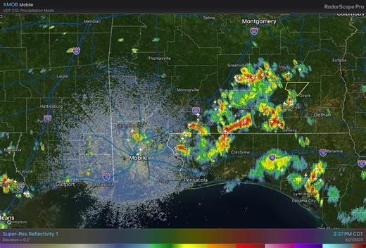 Showers and storms will continue to move slowly during the remainder of the afternoon hours across portions of the area located mostly along and east of I-65. Due to the slow moving nature of these storms, heavy rainfall may lead to mostly nuisance type flooding issues. Wind gusts to 30 mph will also be possible. | US National Weather Service Mobile Alabama