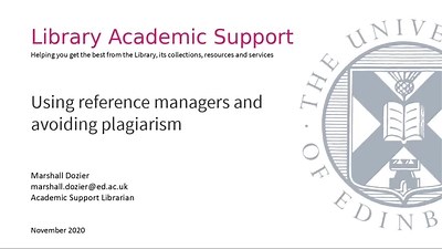 Using reference managers and avoiding plagiarism (MSc Critical Care)