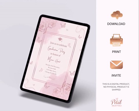 Pink Graduation Invitation Template | Feminine Class of 2026 Party Invite | Editable Printable Grad Card | Cute Modern Graduation Invite - Etsy