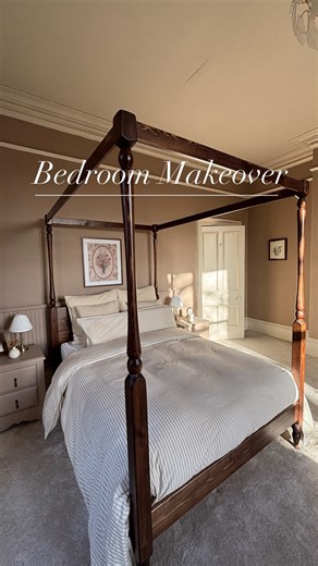 My two day makeover, I am so pleased with how it’s turned out 🥰. My bed is the four poster country bed, in the shade coffee bean, I will link it in my stories and links highlight for you guys. Ad x @getlaidbeds . #fourposterbed #renovation #bedroommakeover #bedroomideas #diyhome | Emily Barratt - Our Big Renovation