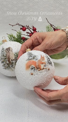 How To make Snow Effect Christmas Ornaments DIY 🎄 Decoupage for beginners #christmas2023 | Aistcraft Decoupage Paper