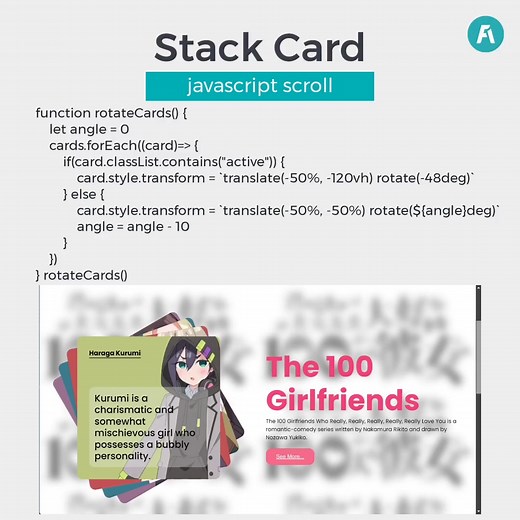 Javascript Stack Card Animation #javascript #tutorial #stack #card #kiminokotogadaidaidaidaidaisukina100ninnokanojo | Fahim Ardani