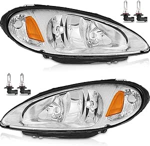 WEELMOTO Headlights for 2001-2005 Chrysler PT Cruiser, Headlight Compatible with 01 02 03 04 05 Chrysler PT Cruiser Replacement Headlamps Assemblies Chrome Housing Amber Reflector with HB3 HB4 Bulbs