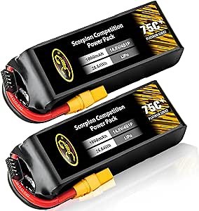 Scorpion 14.8V 4S 1800mAh 75C Lipo Battery Pack of Lithium Polymer with XT60 Plug|Rechargeable|Softcase for INDY250 Plus|MOJO 280|HOVERSHIP MHQ2(270)|ZMR 250|QAV250|QAV180/210|Emax|Hyperlite(2PCS)