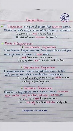 Conjunctions, Definitions and Example Sentences in English