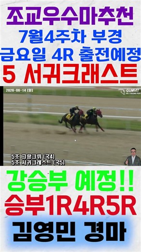 Keep an eye on #5 Seogwi Crest, scheduled to enter Race 4 on Friday of the 4th week of July at Bu...