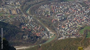 The Bavarian Alpine Town Of Bad Reichenhall View From The Predigtstuhlbahn Cable Car In Germany. POV Shot
