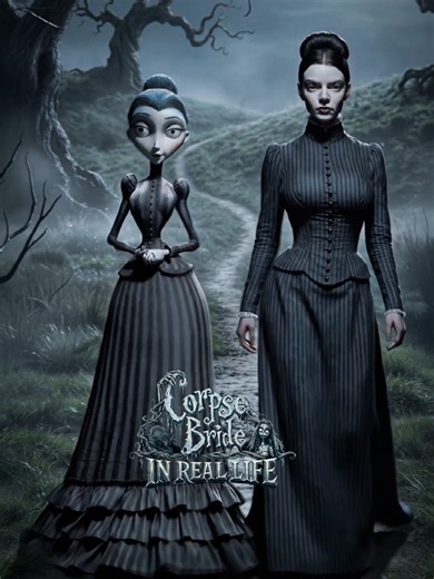 The characters of Corpse Bride became real 🖤 #corpsebride #inreallife#corpsebrideemilly #klingai #catwalk