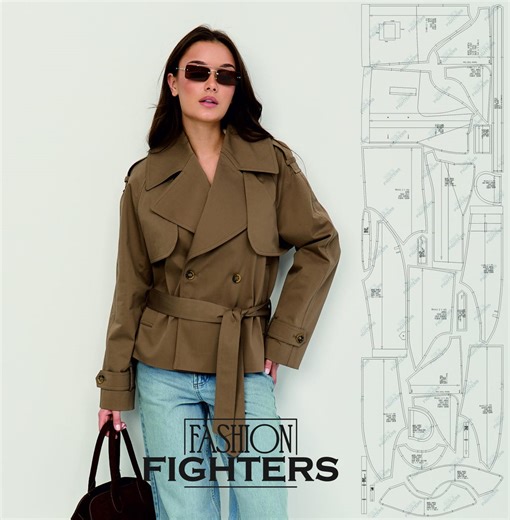 Women's Short Trench Coat Sewing Pattern | Fashion Fighters | US Size 2-20 (PDF A4 A0) - Etsy