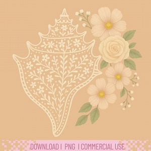 Floral Lace Conch Shell PNG | Summer Beach Clipart | White Seashell Digital Download - Etsy