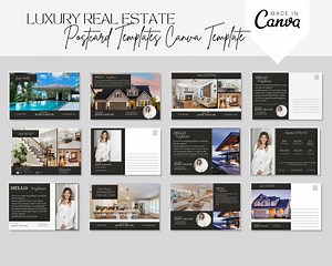 Luxury Real Estate Postcard Templates | Canva Realtor Templates | Black and White Realtor Post Cards | Real Estate Marketing Flyer - Etsy
