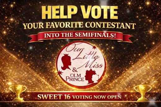 There’s much more to come at the Our Little Miss 2026 World’s Universal Beauty and Universal Prince Competition! Including an epic theme party! Plus— Sweet 16 voting remains open! See details below or visit OurLittleMiss.com. 🗳️ SWEET 16 VOTING IS OPEN! 👑✨ One contestant in EACH age division will be voted into the TOP 16 and advance as a Semi-Finalist at the World’s Universal Beauty & Universal Prince Competition! ⚡️ The votes are coming in… the race is on… WHO will be the ONE voted into the S