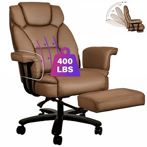 HomeZeer Big and Tall Office Chair with Footrest, 400 lbs Modern High Back Leather Office Chair, Reclining Wide Seat Ergonomic Executive Home Office Computer Desk Chair, Brown