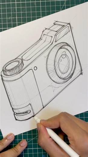 How to Sketch a Camera in Perspective (Simple Linework) | Product Design Sketch #sketchstudios