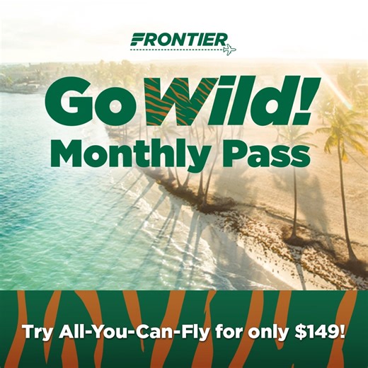 Introducing the GoWild! Monthly Pass! 🎉 For just $149 a month, you can enjoy UNLIMITED travel for 30 days. To celebrate, we're waiving the enrollment fee until 8/7/23. For only $150 more, you can experience UNLIMITED travel from 9/2/23 - 2/29/24 with our All-You-Can-Fly Fall/Winter Pass! Get yours for only $299 today. Don't miss out on these limited-time offers! https://bit.ly/3q8sei6 | Frontier Airlines