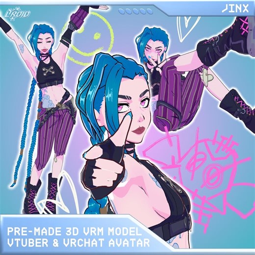 Jinx Pre-made 3D Vroid VRM Model | Vrchat Avatar | 3D Vtuber Model | Fully Rigged Model for Streaming, Gaming & Desktop Mate - Etsy