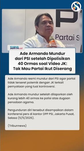 Ade Armando resigns from PSI after being reported to the police by 40 mass organizations over the...