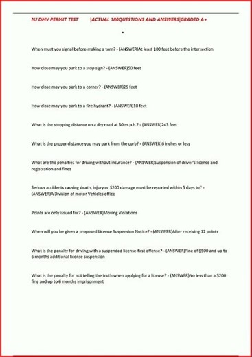 Nj Dmv Permit Test Actual 180Questions And Answersgraded A25 video