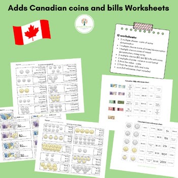 Money worksheets-adds value with Canadian coins and bills (ABBLS-R and AFLS )