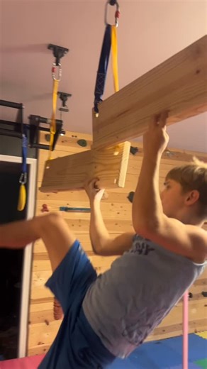Melissa Augustyn on Instagram: "Whoa 🤯 that is one teeny tiny ledge! How is he holding on? The Never Stop Ninja Warrior does it again, conquering impossible obstacles in the home gym set up! #ninjawarrior #ninjakids #americanninjawarrior #sasuke #obstaclecourseracing #homegym #playroominspo"