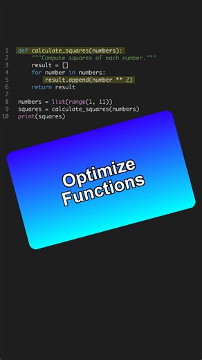 Boost your Python skills with function optimizations using list comprehensions! 🚀 --- Get the Python for AI course 6 projects at the link in bio. 🐍