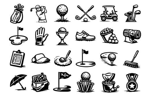 Golf SVG Icons Bundle – 24 Unique Black Outline Sports Elements, Bold Line Art, White Background, Cricut Silhouette, Dxf, Jpg, Png and Eps - Etsy