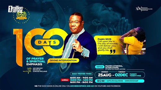 We're LIVE with daily powerful prayers from our global prayer community —1 Million Strong! Join this vibrant group of intercessors who stand in the gap for families, communities, and nations. Once you become a member, you will receive weekly inspiring messages from Archbishop Duncan-Williams along with other free resources to help you pray strategically and transform your life. | Archbishop Nicholas Duncan-Williams