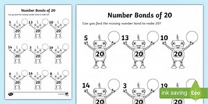 Number Bonds of 20 on Robots Activity