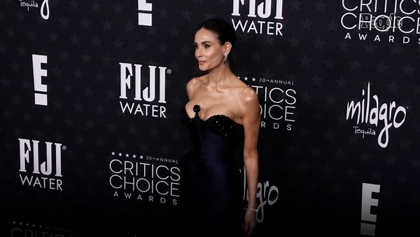 Demi Moore Wears Waist-Cinching Corset Dress with Skin-Baring Skirt for 2025 Critics Choice Awards