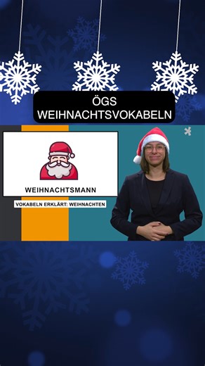 Lerne ÖGS mit uns! Heute haben wir alle Vokabeln für das kommende Weihnachtsfest vorbereitet! Link in den Kommentaren! 🎅🏼​🎄​🎁​ #ÖGS #gebärdensprache #Weihnachten Bildbeschreibung: Gebärdenwelttv Moderatorin Amanda hat eine Weihnachtsmannmütze auf, steht im Studio und gebärdet "Weihnachtsmann" und "Stern". | Gebärdenwelt.tv