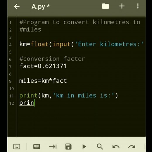Python program to convert kilometres to miles