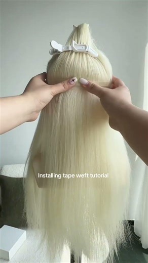 Tutorial of install long tape in weft #endaringhair #tapeinweft #blondehair #humanhairextensions