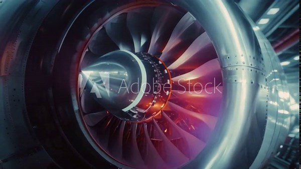 View the airplane's turbine engine in flight by zooming in. An aerial view of the plane showing the rotating propellers of the motors.