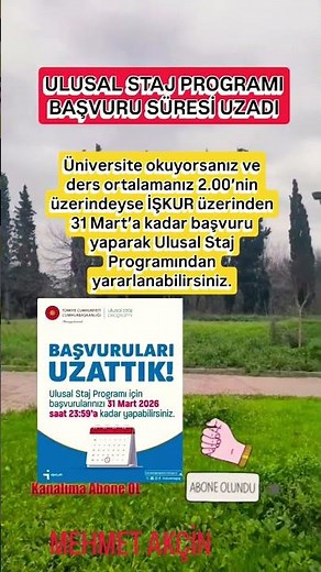 ULUSAL STAJ PROGRAMI BAŞVURU SÜRESİ UZADI #2026#ulusal#staj#program#başvuru#shorts