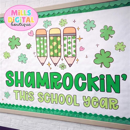 St Patrick's Day Bulletin Board Kit, Shamrock Pencils, Classroom Decor (printable PDF) - Etsy