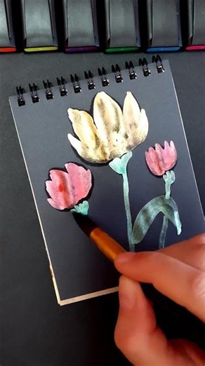 Painting Glitter Flowers on a Black Background - Satisfying Art Process #art #painting