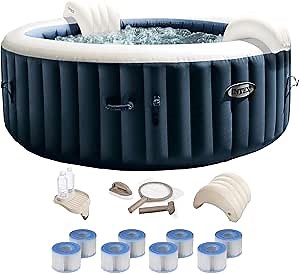 Intex PureSpa Plus Inflatable Portable Bubble Jet Spa Hot Tub & Deluxe Bundle w/LED Light, 3 Headrests, Seat Cushion, Snack Tray, & Maintenance Kit